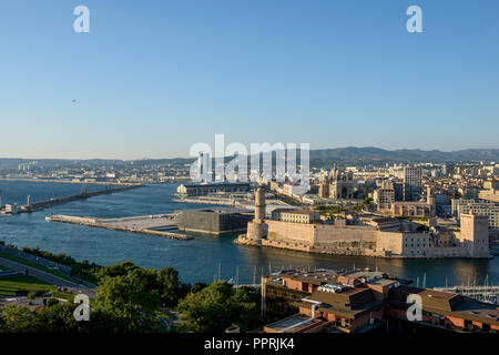 Marseille (south-eastern France): overview of the city with the Saint-Jean Tower ('Tour Saint Jean') and the MUCEM (Musee des civilisations de l'Europ Stock Photo