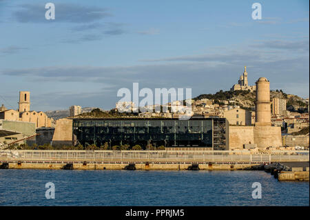 Marseille (south-eastern France): overview of the city with the Saint Jean Tower ('la tour Saint Jean'), the MUCEM (' Musee des civilisations de l'Eur Stock Photo