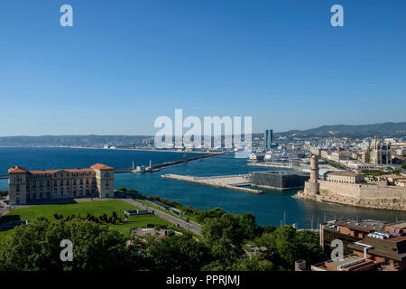 Marseille (south-eastern France): overview of the city with the Pharo Placa, the Saint-Jean Tower ('Tour Saint Jean') and the MUCEM (Musee des civilis Stock Photo