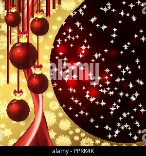 Vector christmas background with baubles on a dark red. Stock Vector