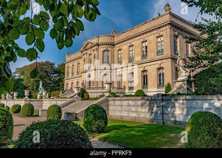 The Garden and front elevation of The Elms Mansion built for Mr and Mrs. Edward Julius Berwind , Bellevue Avenue, Newport, Rhode Island, USA Stock Photo