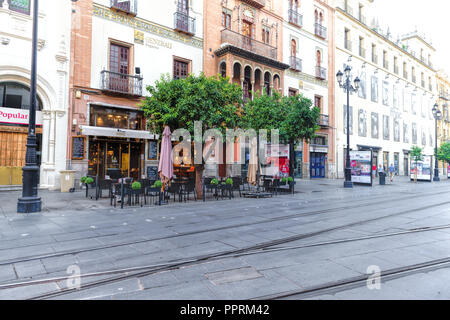 Streets in downtown of the city Seville - is the capital and largest city of the autonomous community of Andalusia and the province of Seville, Spain Stock Photo