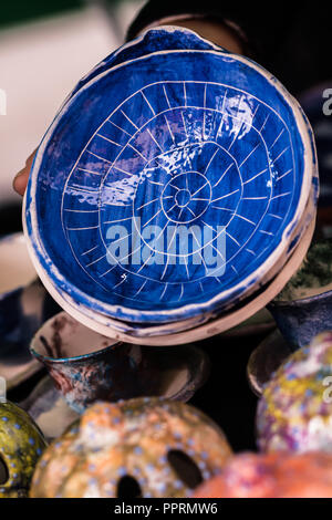 Indigo Blue Handmade Pottery Dish Stock Photo
