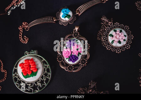 Turkish Handmade Copper Necklaces On Dark Background Stock Photo Alamy alamy