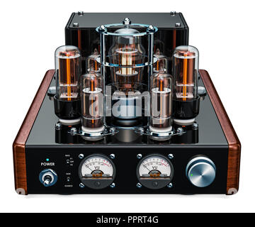 Vintage stereo amplifier, 3D rendering isolated on white background Stock Photo