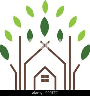 Abstract house and leaf logo icon design template Stock Vector