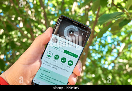 MONTREAL, CANADA - August 28, 2018: Google Authenticator android app on Samsung s8 screen. Stock Photo