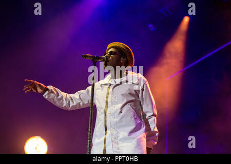 Toronto, CANADA. 27th Sep, 2018. Singer Leon Bridges performs in concert at RBC Echo Beach. Toronto, CANADA. Stock Photo