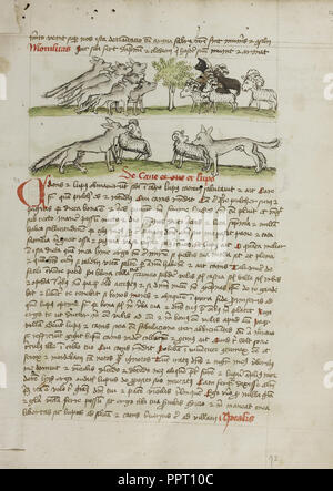 A Herd of Wolves Attacking a Flock of Rams; Trier, probably, Germany; third quarter of 15th century; Pen and black ink Stock Photo