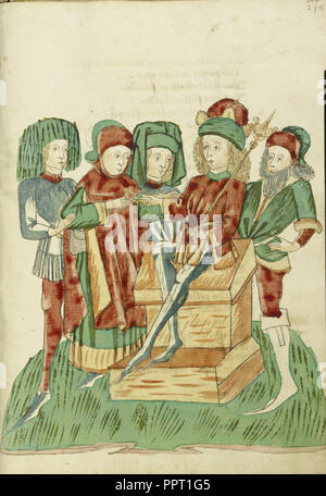 Barochias is Enthroned as King and Receives the Royal Ring; Follower of Hans Schilling, German, active 1459 - 1467) Stock Photo