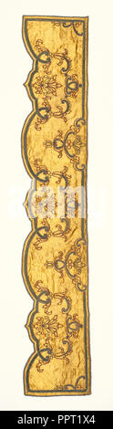 Upper inner foot valence; about 1690 - 1715; Silk satin; cording; velour; silk embroidery; damask panels with linen linings Stock Photo