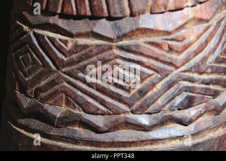 up-close view of a wooden African djembe design Stock Photo