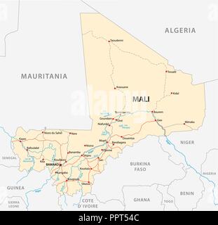 vector street map of the Republic of Mali. Stock Vector