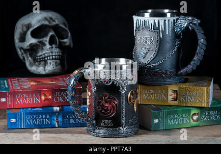 Official House Stark tankards from Game of Thrones series Stock Photo