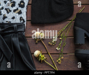 Autumn Fashion Accessories Set. Trendy fall women outfit set. Stock Photo