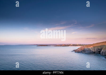 Late evening light over Fistral Bay in Newquay in Cornwall. Stock Photo