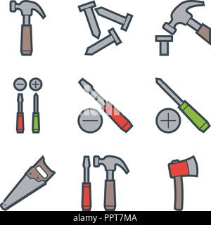 Hammer, nails and screwdrivers Stock Vector