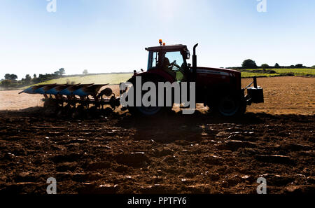 Churchbay, Cork, Ireland. 27th September, 2018. Farm contractor John Chambers from Carrigaline ploughing land on the farm of Christy Gash at Churchbay, Crosshaven Co. Cork, Ireland. Credit: David Creedon/Alamy Live News Stock Photo