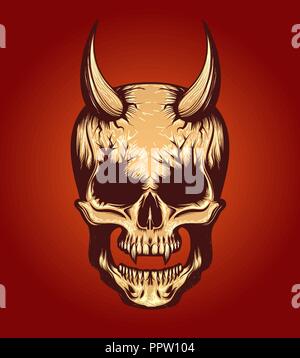 Horned devil skull drawn in tatto style. Vector illustration. Stock Vector