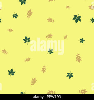 Ash and chestnut leaves pattern seamless.  illustration. Yellow background. Stock Photo