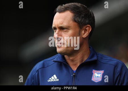 Manager of Ipswich Town, Paul Hurst - Ipswich Town v Bolton Wanderers, Sky Bet Championship, Portman Road, Ipswich - 22nd September 2018 Stock Photo