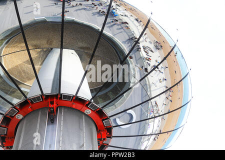 The glass viewing pod on the 162 metre observation tower that is the Brighton i360, on the seafront, in East Sussex, in the UK Stock Photo