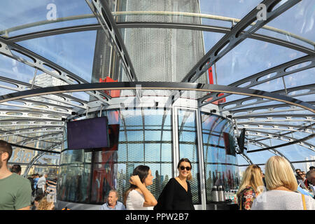 The glass viewing pod on the 162 metre observation tower that is the Brighton i360, on the seafront, in East Sussex, in the UK Stock Photo