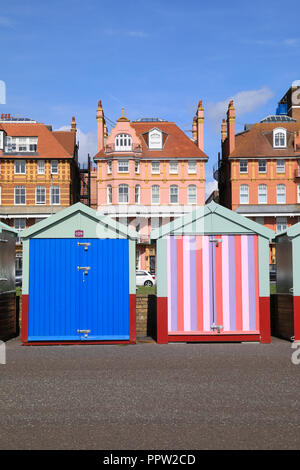 Colourful beach huts on the seafront in Hove, near Brighton, in East Sussex, UK Stock Photo