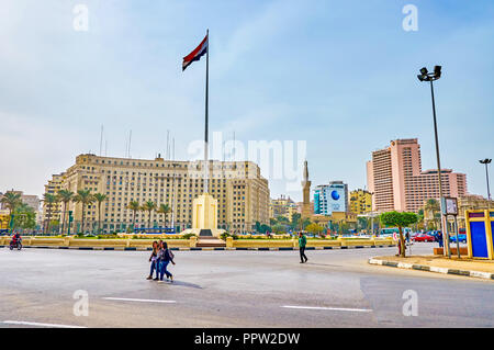 CAIRO, EGYPT - DECEMBER 23, 2017: The business part of Cairo lies on the bank of the Nile river and centered around Midan Tahrir square, on December 2 Stock Photo