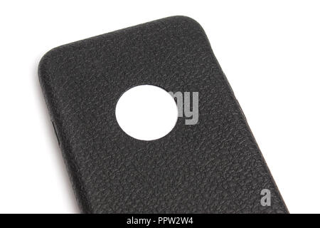 Leather case for phone isolated on white background. Mockup. Stock Photo