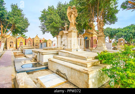 CAIRO, EGYPT - DECEMBER 23, 2017: The small Coptic cemetery located inside historical christian district, on December 23 in Cairo Stock Photo