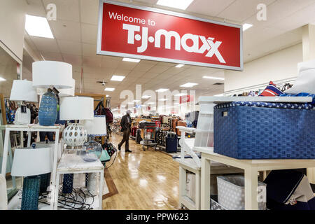 Miami Florida,Kendall,T.J. TJ Maxx discount department store,inside interior,display sale,welcome sign,shopping shopper shoppers shop shops market mar Stock Photo