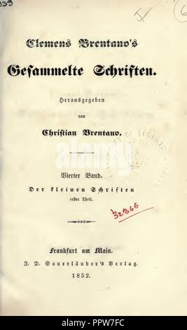 Brentano Clemens Kleine Schriften Vol 2 1852 Beic Stock Photo Alamy