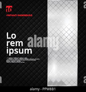 Abstract layout silver metallic banner on black squares pattern texture background. Vector illustration Stock Vector