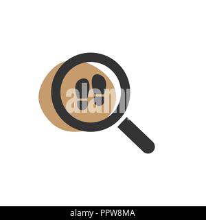 Magnifying glass looking for a footprint isolated web icon. Vector illustration Stock Vector