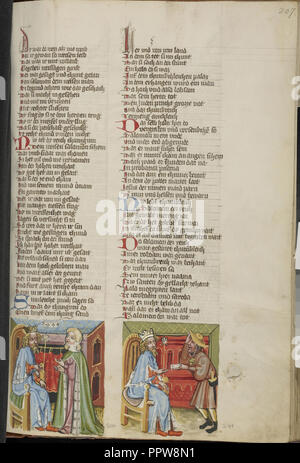 Solomon and the Queen of Sheba; A Messenger Sees Solomon; Regensburg, Bavaria, Germany; about 1400 - 1410; Tempera colors, gold Stock Photo