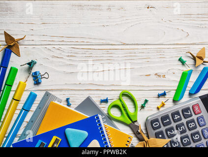 Back to school. Bright stationery on a white background. Education concepte. Stock Photo