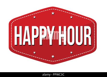 Happy hour label or sticker on white background, vector illustration Stock Vector