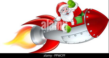 Santa Rocket Sleigh Christmas Cartoon Stock Vector