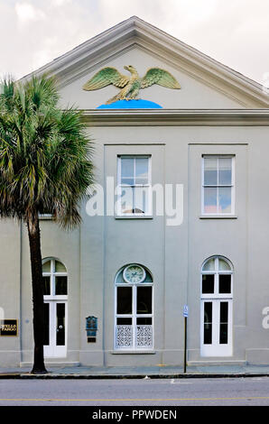 Wells Fargo Bank is pictured, April 5, 2015, in Charleston, South Carolina. The bank, located on Broad Street, was founded in 1817. Stock Photo