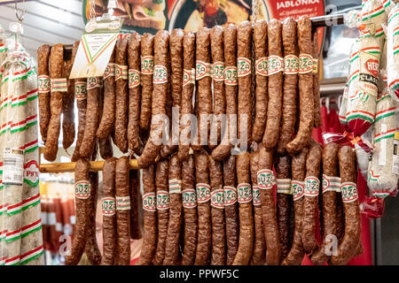 Hungarian sausage for sale in local Budapest food market Stock Photo