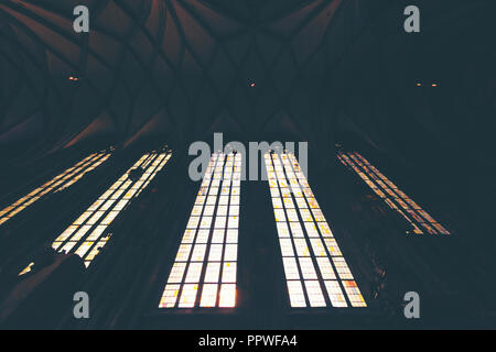 Ancient glass in the Catholic Church Stock Photo