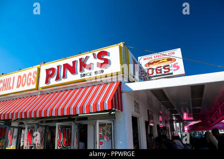 The iconic Pink's Hot Dog Stand on La Brea Boulevard in Los Angeles, California Stock Photo