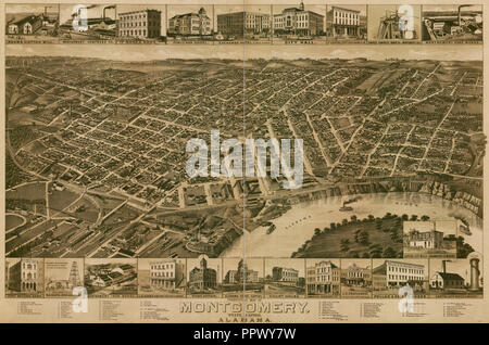 Perspective map of Montgomery, State capital of Alabama, circa 1887 Stock Photo