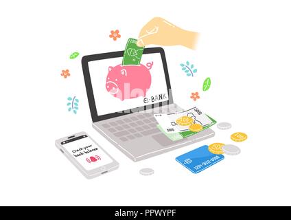 Concepts of online payment methods and saving in the mobile banking vector illustration. 006 Stock Vector