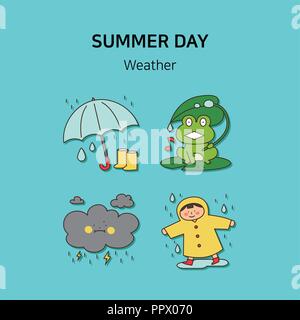 Set of icons for summer vector illustration. cute character flat style with colorful background. 002 Stock Vector