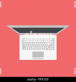 Laptop with blank screen isolated on red background Stock Vector