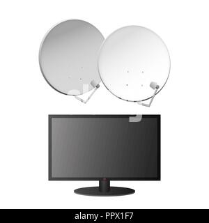 Icons of TV and satellite dishes. Vector illustration. Modern equipment. Stock Vector