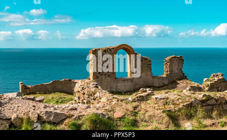 Botallack Tin mines in Cornwall Uk England. . Old tin mine ruins an industry from the past on the cornish coastal path at Old Wheal, also Poldark film Stock Photo