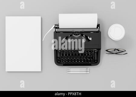 3d typerwriter and papers Stock Photo